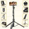 image62quot Aluminum Alloy Selfie Stick Phone Tripod with Wireless Remote Compatible with iPhone 15 14 13 12 11 pro Xs Max Xr X Android Samsung Smartphone Expandable for Travel Selfies Video Recording VlogBlackwith handle