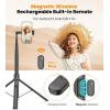 imageTONEOF 66quot Automatic Phone Tripod with Magnetic Rechargable RemoteSelfie Stick 360 Vertical ampamp Horizontal RotatableStable for iPhoneAndroidWhiteBlack