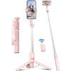 image41 Phone for Tripod Selfie Stick Tripod Stand with Wireless Remote Extendable Aluminum Cell Phone Tripod Stand 360Rotate Lightweight ampamp Portable Tripod Compatible with iPhoneAndroid PinkPink
