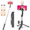 imageSelfie Stick Tripod with Fill Light All in One Extendable Selfie Stick with Detachable Wireless Remote Flexible Phone Tripod Stand Compatible with iPhoneGalaxy Compact Size ampamp LightweightBlack  With Light