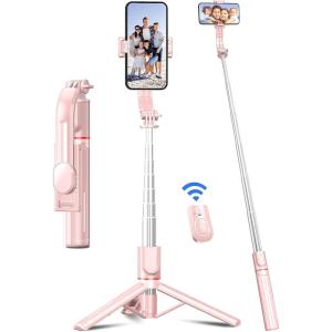 image41 Phone for Tripod Selfie Stick Tripod Stand with Wireless Remote Extendable Aluminum Cell Phone Tripod Stand 360Rotate Lightweight ampamp Portable Tripod Compatible with iPhoneAndroid PinkPink