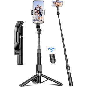 image41 Phone for Tripod Selfie Stick Tripod Stand with Wireless Remote Extendable Aluminum Cell Phone Tripod Stand 360Rotate Lightweight ampamp Portable Tripod Compatible with iPhoneAndroid PinkBlack