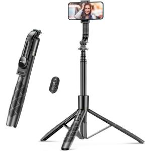 image62quot Aluminum Alloy Selfie Stick Phone Tripod with Wireless Remote Compatible with iPhone 15 14 13 12 11 pro Xs Max Xr X Android Samsung Smartphone Expandable for Travel Selfies Video Recording VlogBlack