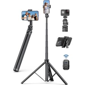 image75quot Phone Tripod Selfie Stick with Remote and Phone Holder Extendable Tripod for iPhone Aluminum Cellphone TripodStand 360 Rotation Travel Tripods Compatible with iPhone Android GoPro