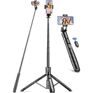 imageAluminum 71quot Phone Tripod with Remote Extendable ampamp Compatible with iPhone 151413AndroidCameraBlack