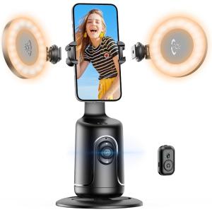 imageAuto Face Tracking Tripod with 2 Selfie Ring Light 360 Rotation Face Body Phone Holder Smart Shooting Camera Mount with Remote Rechargeable Smart Shooting Holder for Vlog Streaming Video Tiktok