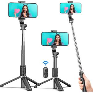 imagePortable 41 Inch Selfie Stick Phone Tripod with Wireless Remote Extendable Tripod Stand 360 Rotation Compatible with iPhone 14 13 12 11 pro Xs Max Xr X 8 7 6 Plus Android Samsung SmartphoneBlack