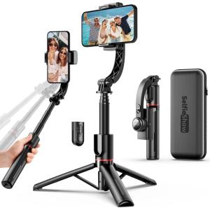 imageSmartphone Gimbal Stabilizer with Remote Aluminum Extendable Selfie Stick Tripod 360 Automatic Rotation Auto Balance for Live Video Recording Vlogging YouTube Compatible with iPhone and Android