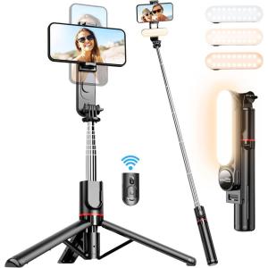 imageStable Selfie Stick Tripod with Fill Light 44 Inch Extendable Selfie Stick with Wireless Remote and Tripod Stand 360 Rotation for iPhone 1514131211 ProXS MaxXRX Samsung and Smartphone WhiteBlack