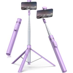 imageTONEOF 66quot Automatic TripodAutoOpen Phone Tripod Stand with Magnetic Rechargable RemoteSelfie Stick Tripod 360 Vertical ampamp Horizontal RotatableStable Travel Tripod for iPhoneAndroidPurplePurple