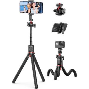 imageTripod for iPhone Extendable Flexible Camera Tripod with Wireless Remote 360 Ball Head Portable Travel Selfie Stick Cell Phone Stand for Live Streaming Vlogging Compatible with Cellphone Camera