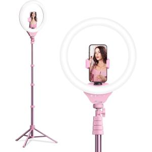 imageUBeesize 12 Selfie Ring Light with 62 Tripod Stand for Video Recording Live StreamingYouTube Instagram TIK Tok Compatible with Phones Cameras and Webcams PinkPink
