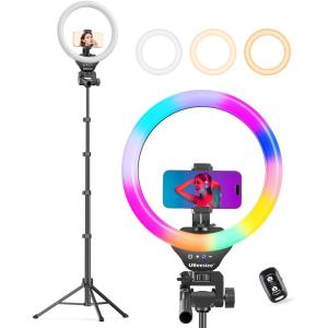 imageUBeesize 12 Selfie Ring Light with 62 Tripod Stand for Video Recording Live StreamingYouTube Instagram TIK Tok Compatible with Phones Cameras and Webcams PinkBlack