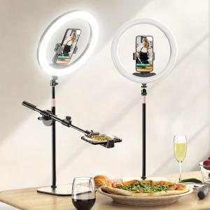 imageUBeesize 12quot Desk Ring Light with Stand and Phone Holder Overhead Phone Mount for Video Recording Zoom Meeting Live Streaming Tiktok YouTubeCompatible with iPhone Android CamerasDesk Stand