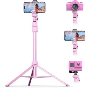 imageUBeesize 72quot Phone Tripod ampamp Selfie Stick Camera Tripod Stand with Wireless Remote and Phone HolderCompatible with iPhone Android Perfect for SelfiesVideo RecordingLive Streaming BlackPink