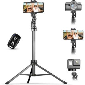 imageUBeesize 72quot Phone Tripod ampamp Selfie Stick Camera Tripod Stand with Wireless Remote and Phone HolderCompatible with iPhone Android Perfect for SelfiesVideo RecordingLive Streaming BlackBlack