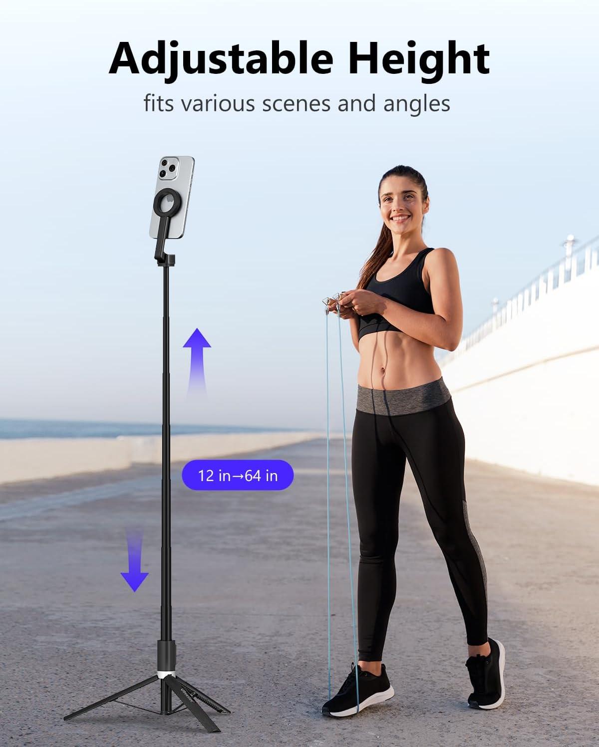 imageUBeesize Magnetic Tripod for iPhone with Remote 64 Extendable Phone Stand for Video RecordingVlogging N52 Strong Holder for iPhone 1215Android Portable Travel Selfie Stick TripodBlackBlack