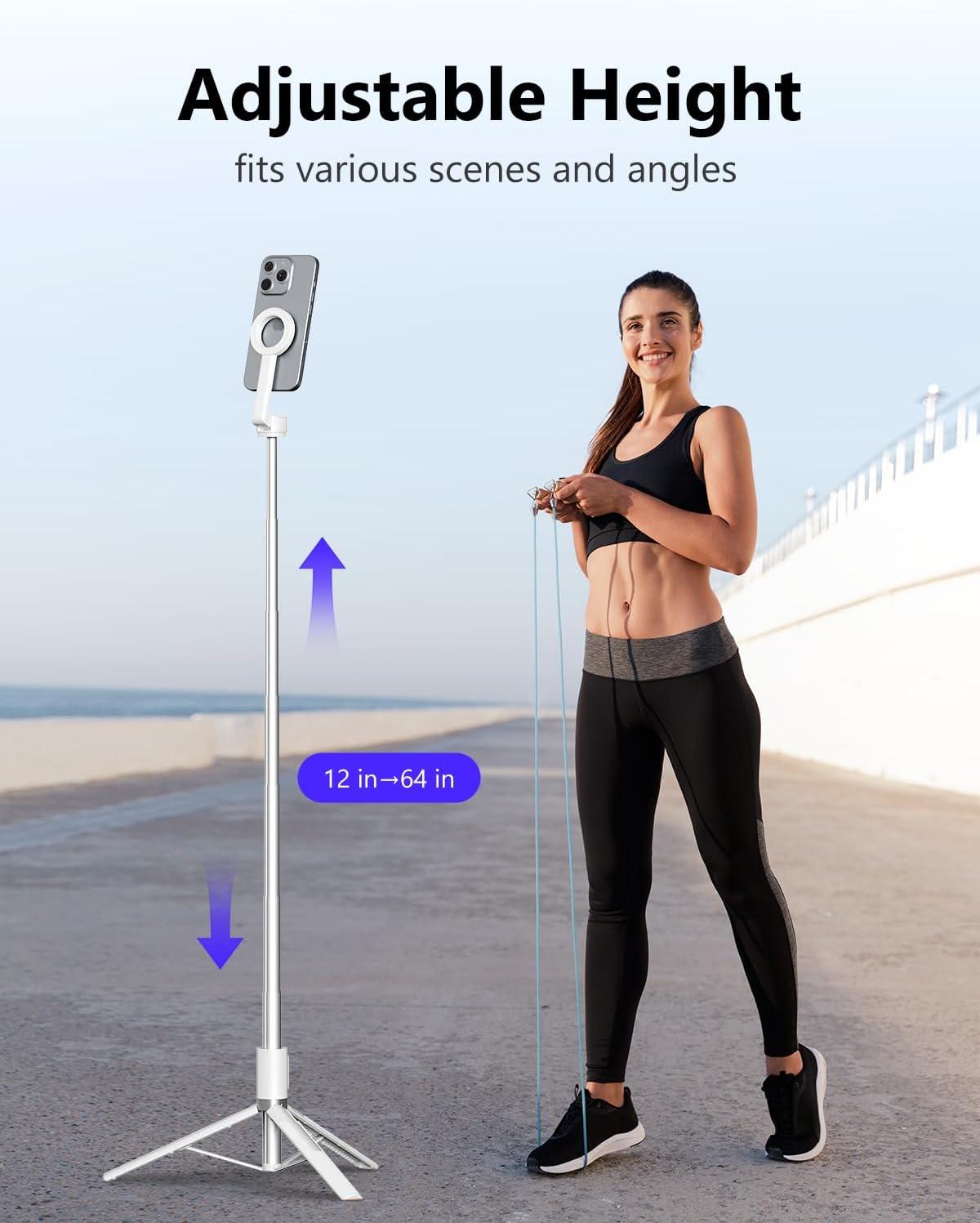 imageUBeesize Magnetic Tripod for iPhone with Remote 64 Extendable Phone Stand for Video RecordingVlogging N52 Strong Holder for iPhone 1215Android Portable Travel Selfie Stick TripodBlackWhite