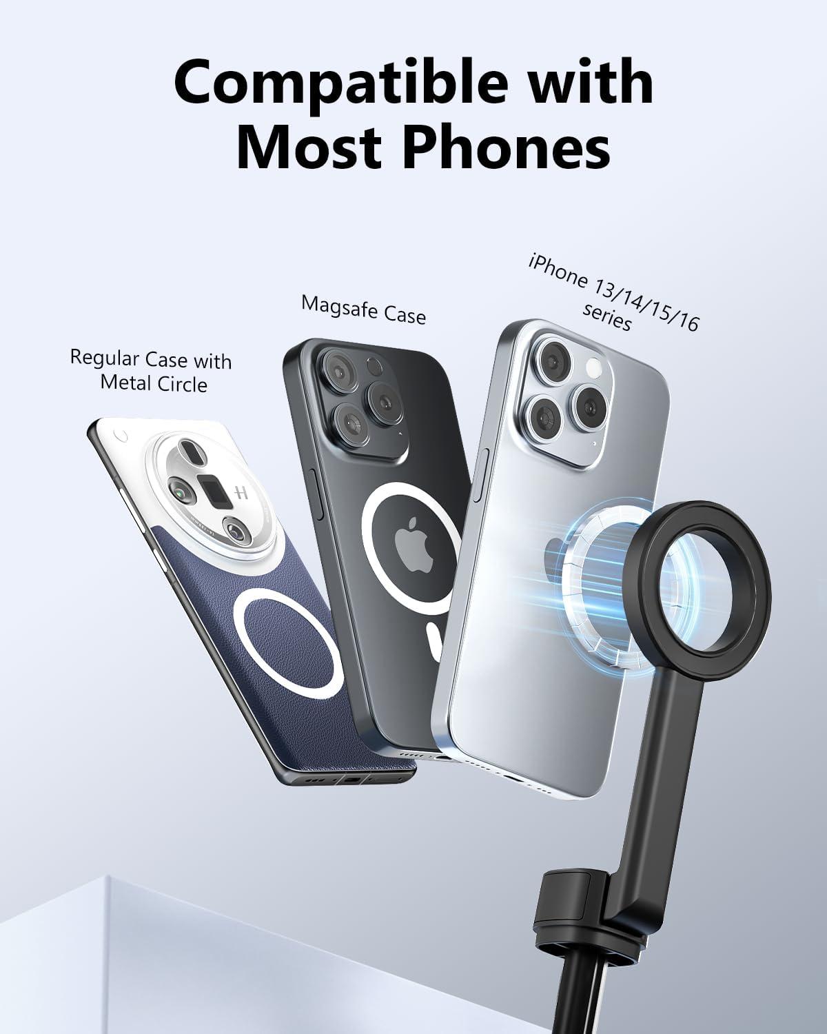 imageUBeesize Magnetic Tripod for iPhone with Remote 64 Extendable Phone Stand for Video RecordingVlogging N52 Strong Holder for iPhone 1215Android Portable Travel Selfie Stick TripodBlackBlack