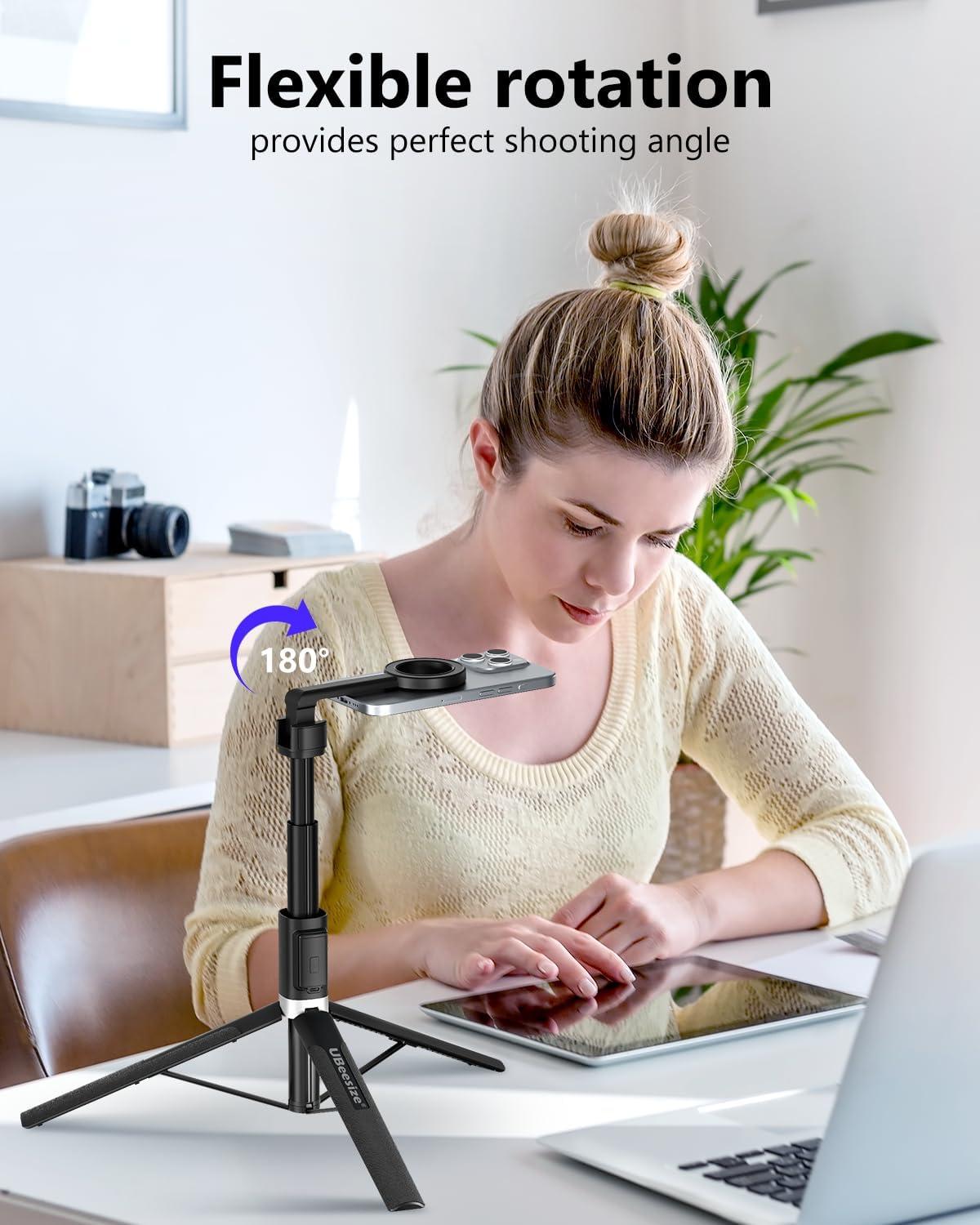 imageUBeesize Magnetic Tripod for iPhone with Remote 64 Extendable Phone Stand for Video RecordingVlogging N52 Strong Holder for iPhone 1215Android Portable Travel Selfie Stick TripodBlackBlack