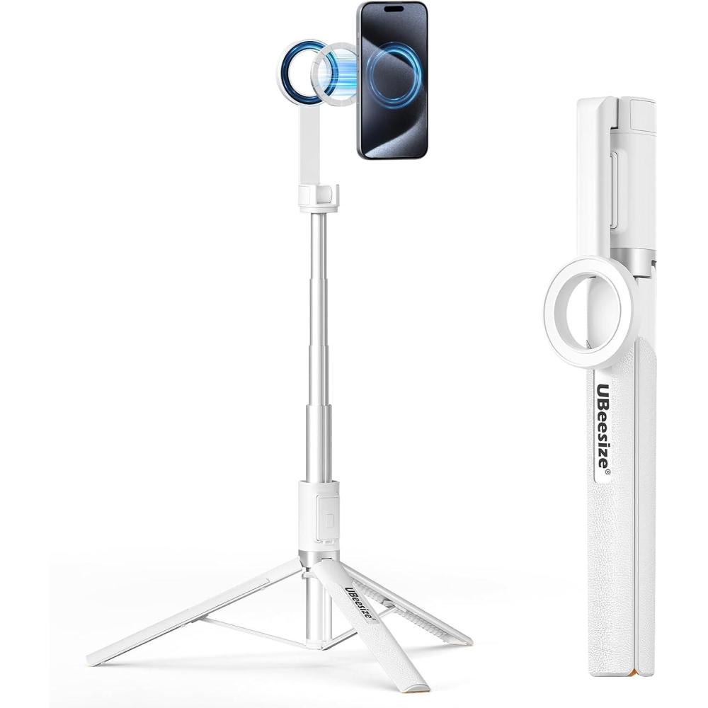 imageUBeesize Magnetic Tripod for iPhone with Remote 64 Extendable Phone Stand for Video RecordingVlogging N52 Strong Holder for iPhone 1215Android Portable Travel Selfie Stick TripodBlackWhite