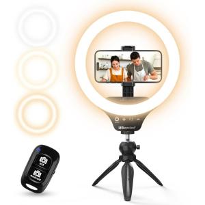 imageUBeesize 10quot Selfie Ring Light with Tripod Stand ampamp Cell Phone Holder Dimmable Desktop LED Circle Light for Live StreamingMakeupYouTubeTIK Tok Compatible with iOS and Android Phones Black