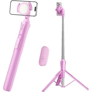 imageUBeesize 72 Magnetic Tripod for iPhone with Remote Extendable Cell Phone Tripod Stand Compatible with MagSafe Selfie Stick Tripod for iPhone 15 14 13 12 11 Series and Android PhonesPink