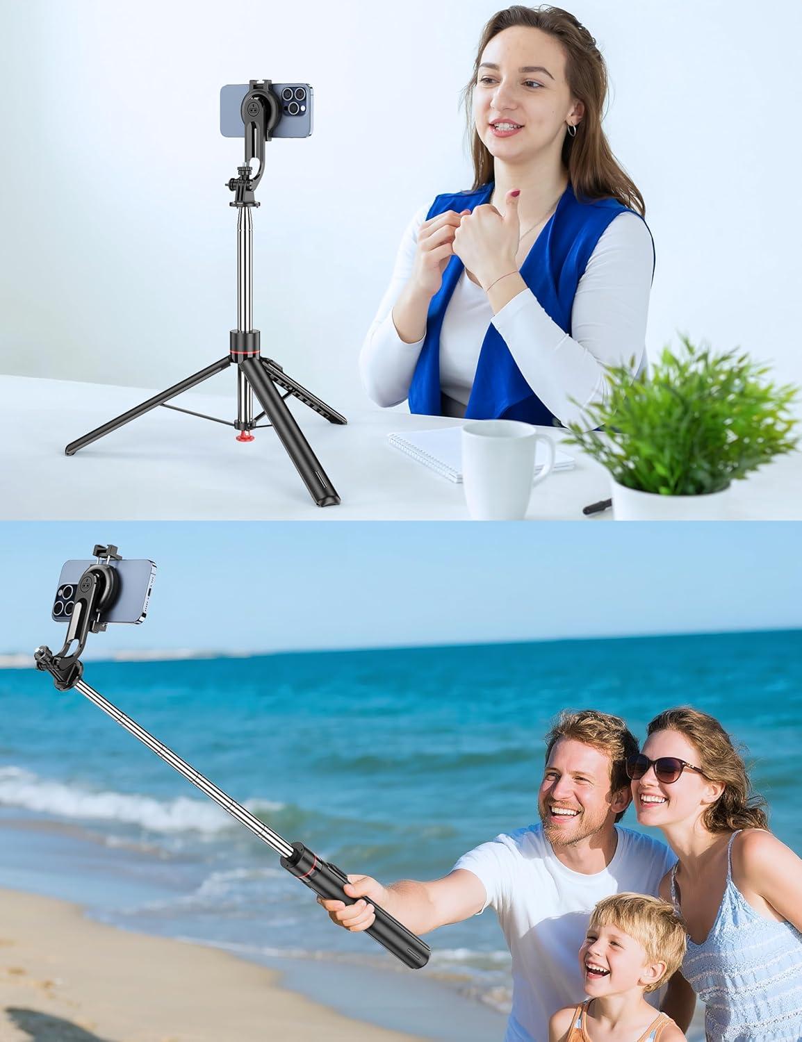 image70 Magnetic Automatic Selfie Stick Travel Tripod for Cell Phone Auto Opening Phone Tripod Stand with Magnetic Remote 360 Rotatable Extendable Smartphone Stand Compatible with iPhoneAndroid