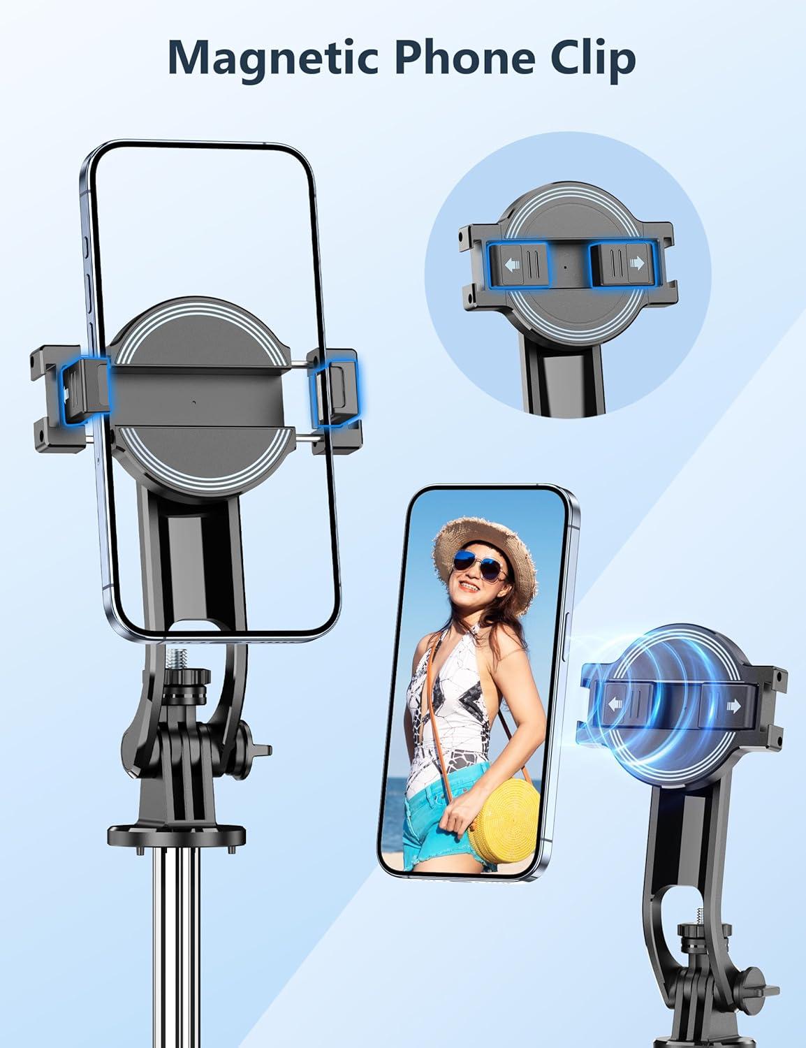 image70 Magnetic Automatic Selfie Stick Travel Tripod for Cell Phone Auto Opening Phone Tripod Stand with Magnetic Remote 360 Rotatable Extendable Smartphone Stand Compatible with iPhoneAndroid