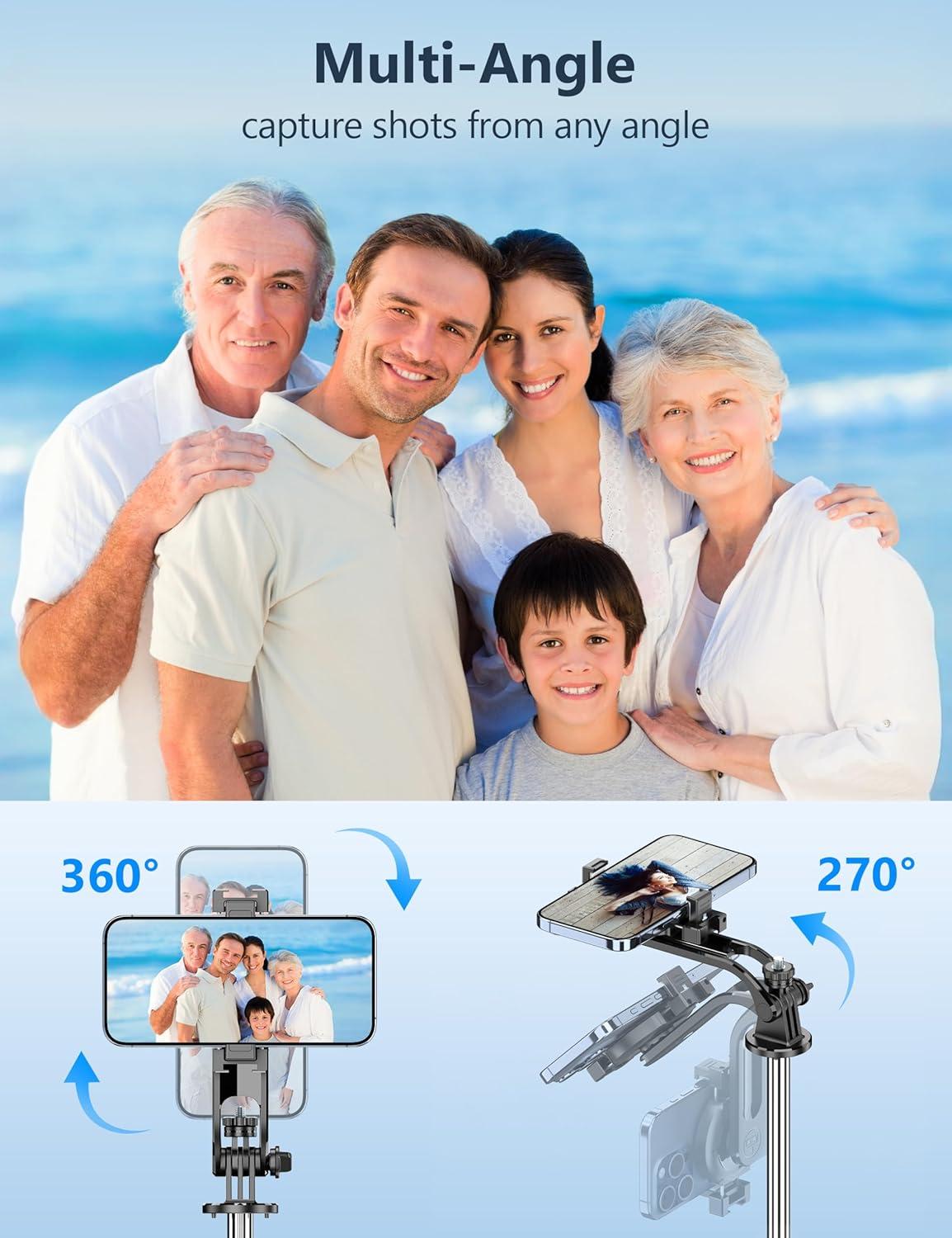 image70 Magnetic Automatic Selfie Stick Travel Tripod for Cell Phone Auto Opening Phone Tripod Stand with Magnetic Remote 360 Rotatable Extendable Smartphone Stand Compatible with iPhoneAndroid