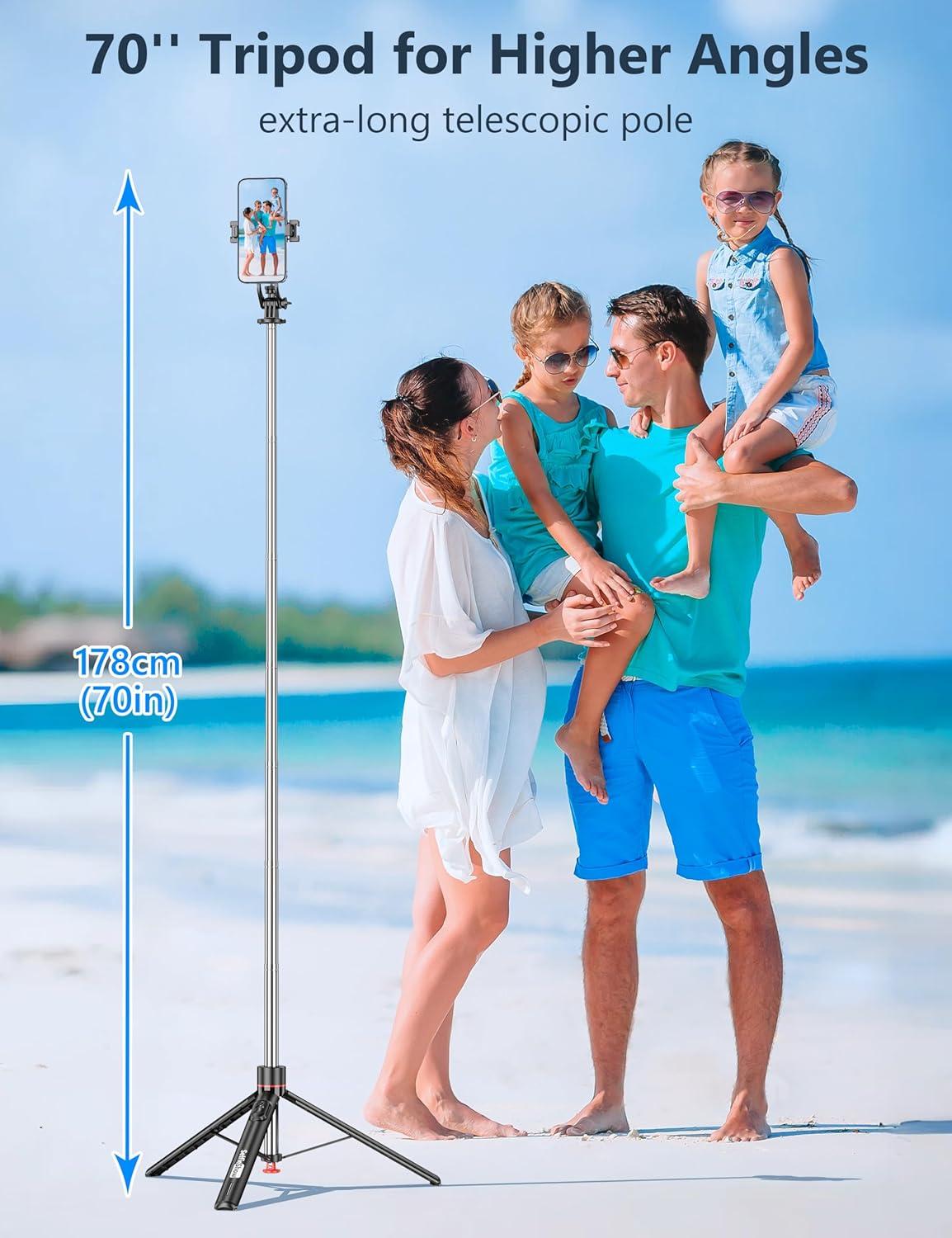 image70 Magnetic Automatic Selfie Stick Travel Tripod for Cell Phone Auto Opening Phone Tripod Stand with Magnetic Remote 360 Rotatable Extendable Smartphone Stand Compatible with iPhoneAndroid