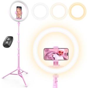 imageUBeesize 12 RGB Selfie Ring Light with 62 Extendable Tripod Stand ampamp Remote LED Light with Phone Holder for Video RecordingMakeupContent Creator YouTubeTikTokTwitch Phone Camera ampamp WebcamPink