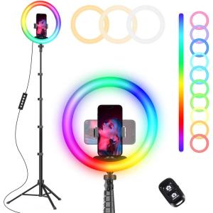 imageUBeesize 12 RGB Selfie Ring Light with 62 Extendable Tripod Stand ampamp Remote LED Light with Phone Holder for Video RecordingMakeupContent Creator YouTubeTikTokTwitch Phone Camera ampamp WebcamRGB White Warm Daylight