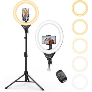imageUBeesize 12 Ring Light with Overhead Phone Mount LED Selfie Light with Stand and Phone Holder for iPhone and Laptop Desk Light for Video Recording Zoom Meeting Live Streaming Tiktok YouTubeRing Light