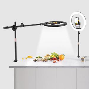 imageUBeesize 12quot Ring Light Tripod for iPhone with Overhead Phone Mount 75quot Tall Ring Lights with Stand and Camera Mounts for PhotographyLive StreamingTikTokYouTube Content Creation12inDesk
