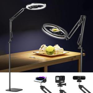 imageUBeesize 12quot Ring Light Tripod for iPhone with Overhead Phone Mount 75quot Tall Ring Lights with Stand and Camera Mounts for PhotographyLive StreamingTikTokYouTube Content Creation12inStand