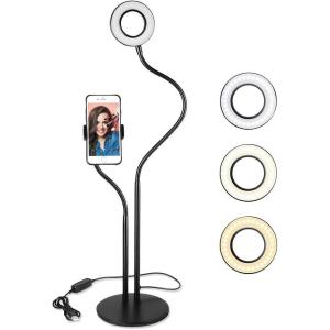 imageUBeesize 12quot Ring Light Tripod for iPhone with Overhead Phone Mount 75quot Tall Ring Lights with Stand and Camera Mounts for PhotographyLive StreamingTikTokYouTube Content Creation4inDesk