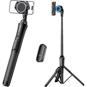 imageUBeesize 62 Magnetic Selfie Stick Phone Tripod with Wireless Remote Extendable Cell Phone Tripod Stand Compatible with MagSafe Cellphone Tripod for iPhone 17 16 15 14 13 12 and Android PhonesBlack