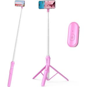 imageUBeesize 62 Magnetic Selfie Stick Phone Tripod with Wireless Remote Extendable Cell Phone Tripod Stand Compatible with MagSafe Cellphone Tripod for iPhone 17 16 15 14 13 12 and Android PhonesPink