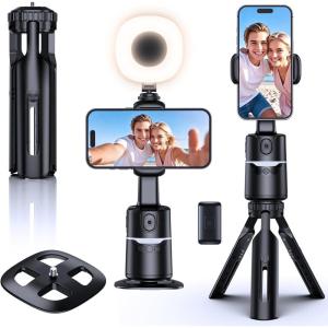 imageUBeesize Auto Face Tracking Tripod with Adjustable Desk Tripod 360 Rotating vlogging kit for iPhone with Remote ampamp Gesture Control Rechargeable Selfie Fill Light No App Required