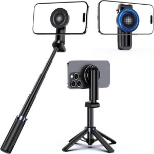 imageUBeesize Magnetic Mini Selfie Stick Tripod with Rechargeable Remote Pocket Tripod for iPhoneAndroid Compact Travel Stand for TikTok YouTube Live Streaming Vlogging Adjustable Holder