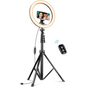 imageUBeesize Pro LED Ring Light Tripod with Phone Holder ampamp Casters Adjustable Overhead PhoneCamera Mount for iPhone Video Recording Live Streaming Cooking Mobile Stand with Light ampamp TripodFixed Base