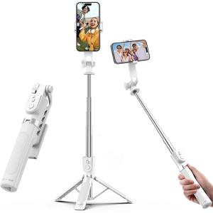 imageUBeesize Selfie Stick Tripod for iPhone and Android 52 Extendable Phone Tripod Stand with Remote Portable Selfie Sticks with Phone Holder for Video Recording ampamp TravelWhite