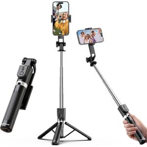 imageUBeesize Selfie Stick Tripod for iPhone and Android 52 Extendable Phone Tripod Stand with Remote Portable Selfie Sticks with Phone Holder for Video Recording ampamp TravelBlack