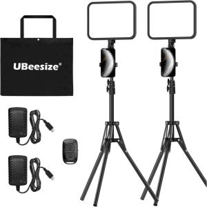 imageUBeesize 2Pack LED Video Light Kit 30006500K Dimmable Photography Studio Lights with Tripod Stand ampamp Phone Holder Video Recording ampamp Streaming Lighting for Makeup Gaming YouTubeVideo Light with Tripod