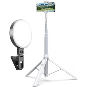 imageTONEOF 66quot AutoOpen Phone Tripod White Bundle with 3000mAh Selfie Light 40 LED Phone Light with Clip ampamp Cold Shoe Mount for Video ConferencesCameraLaptopStreamingMakeup