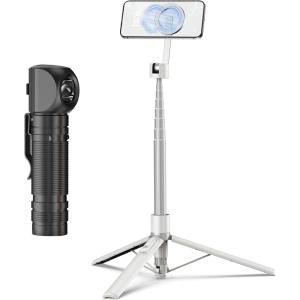 imageTONEOF 68quot Magnetic Selfie Stick Tripod Beige Gray Bundle with 4000 mAh Mini LED Flashlight Rechargeable for CampingEmergencyHikingKeychainPocket