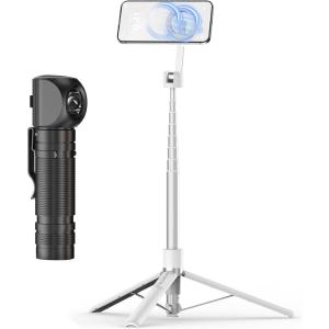 imageTONEOF 68quot Magnetic Selfie Stick Tripod White Bundle with 4000 mAh Mini LED Flashlight Rechargeable for CampingEmergencyHikingKeychainPocket