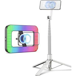 imageTONEOF 68quot Magnetic Tripod Beige Gray Bundle with 448 LED RGB Magnetic Selfie Light for MagsafePhonesVideo RecordingMakeupPhotos