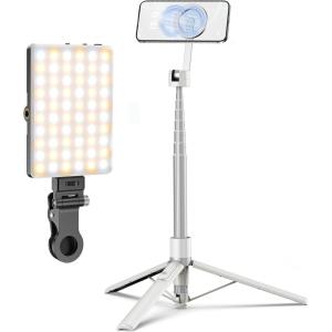 imageTONEOF 68quot Magnetic Tripod Beige Gray Bundle with 60 LED Selfie Light Black with Metal Ring Rechargeable Remote ampamp 14 Screw ampamp Clip for iPhoneAndroidSelfieTravelLive StreamingRecording Video